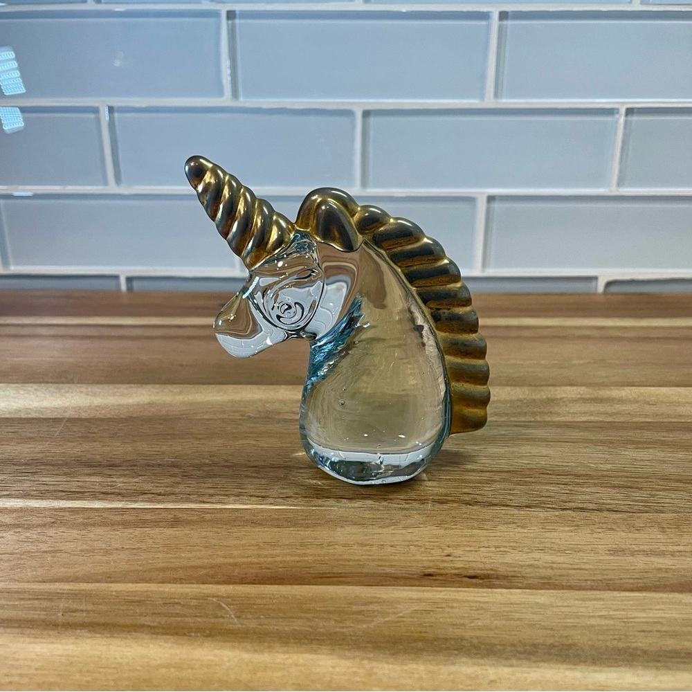 Glass Unicorn Figurine with Brass Accents